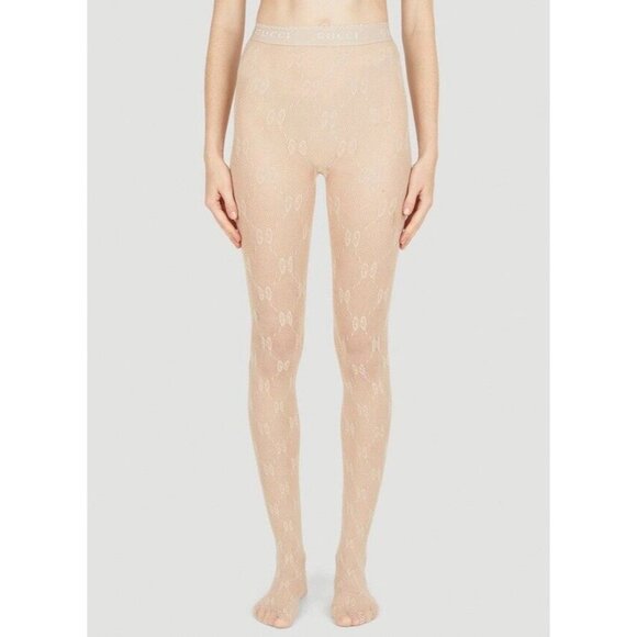 NWT Gucci GG Monogram Tights - Woman Beige Sz S Lurex Champagne 100% Authentic - Picture 1 of 6